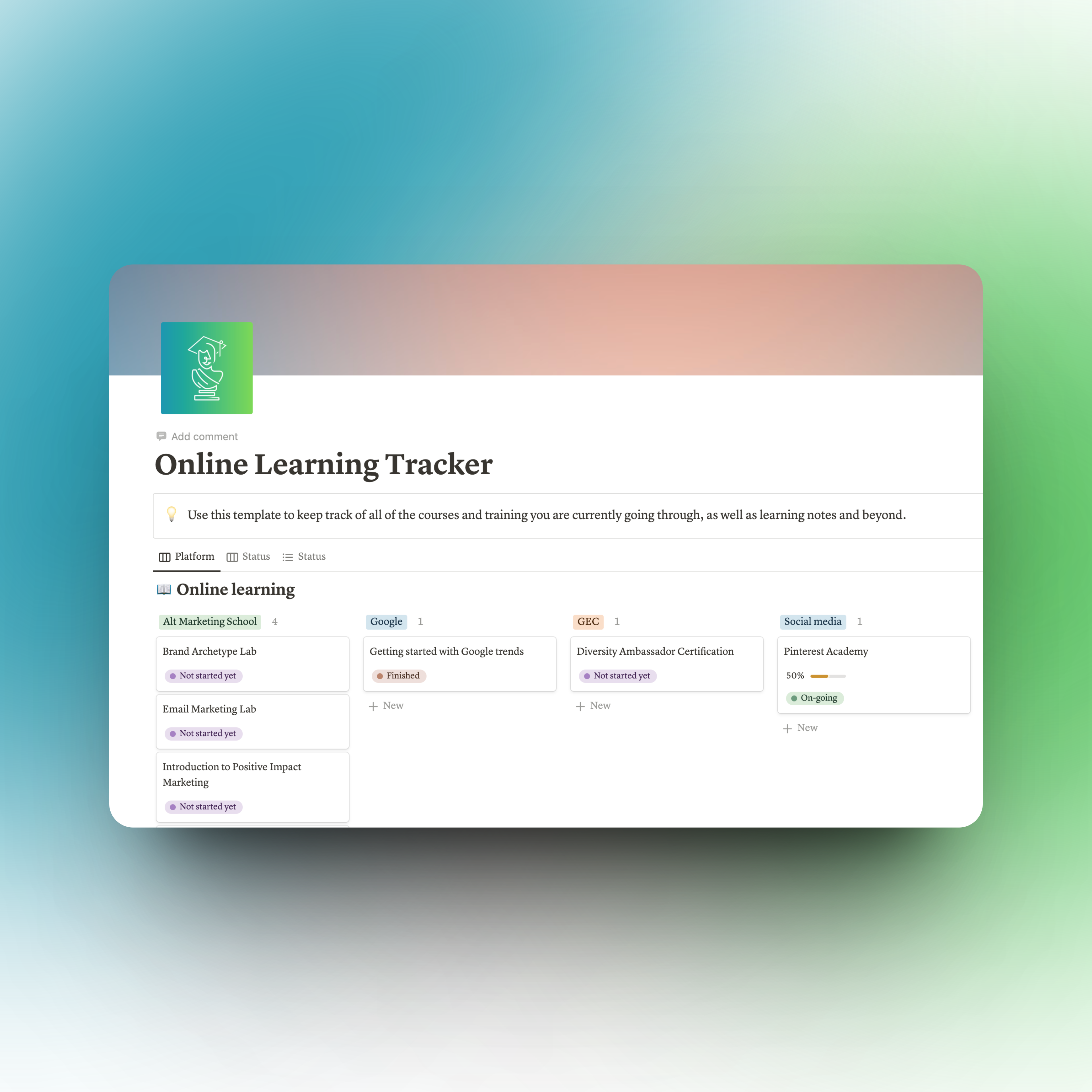 learning tracker square